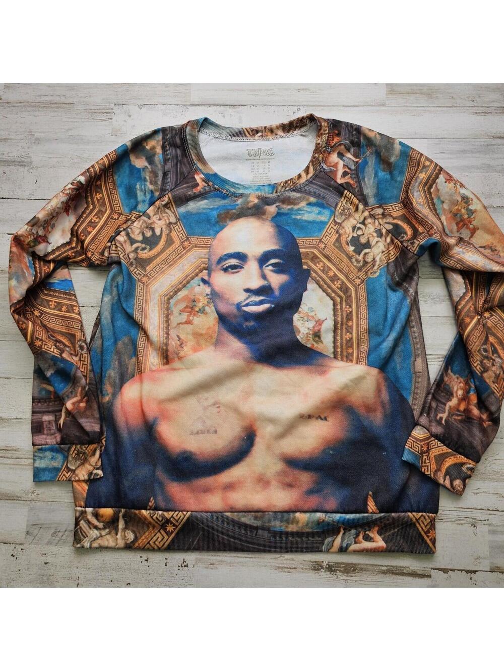 Tupac 2Pac Shakur All Over Print Hip Hop 90s Rap Crewneck Sweatshirt Shirt MED